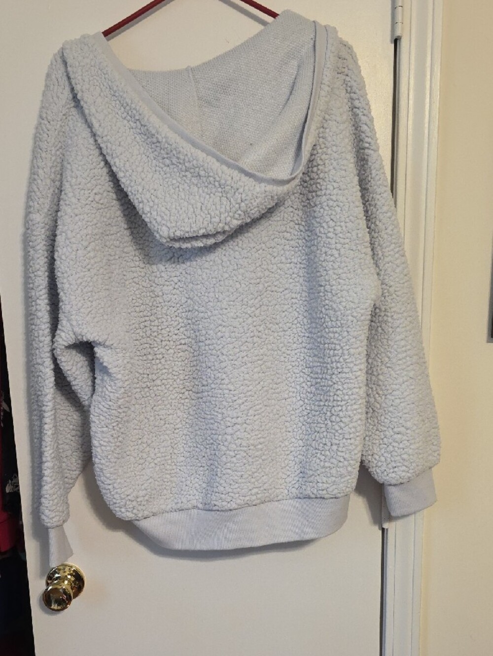 PINK Victoria's Secret Light Gray Sherpa V-Neck Pullover Hoodie - Picture 4 of 4